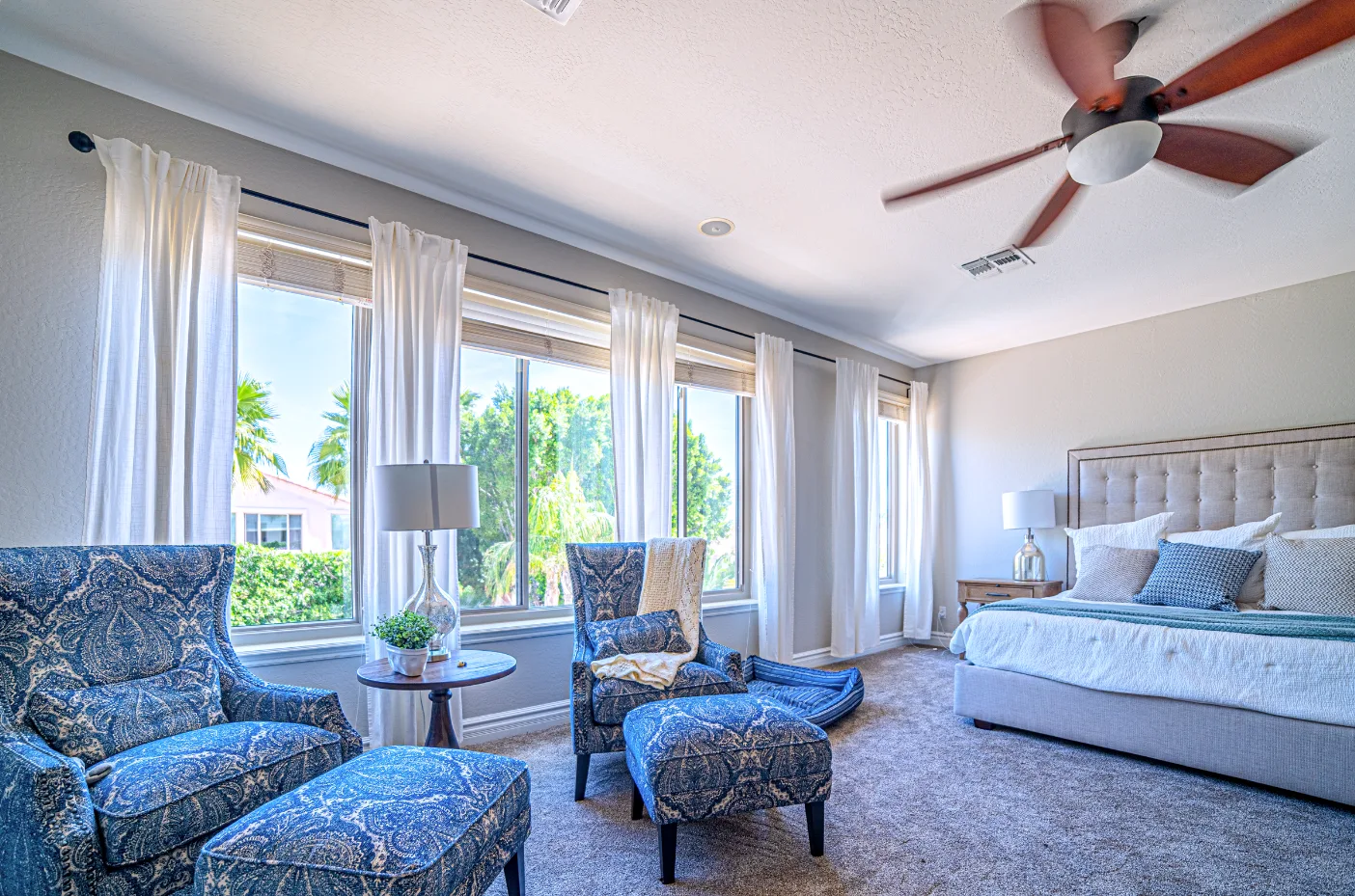 Bright room with a broad grouping of tall windows