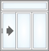 Malibu sliding patio door XOO configuration with transom