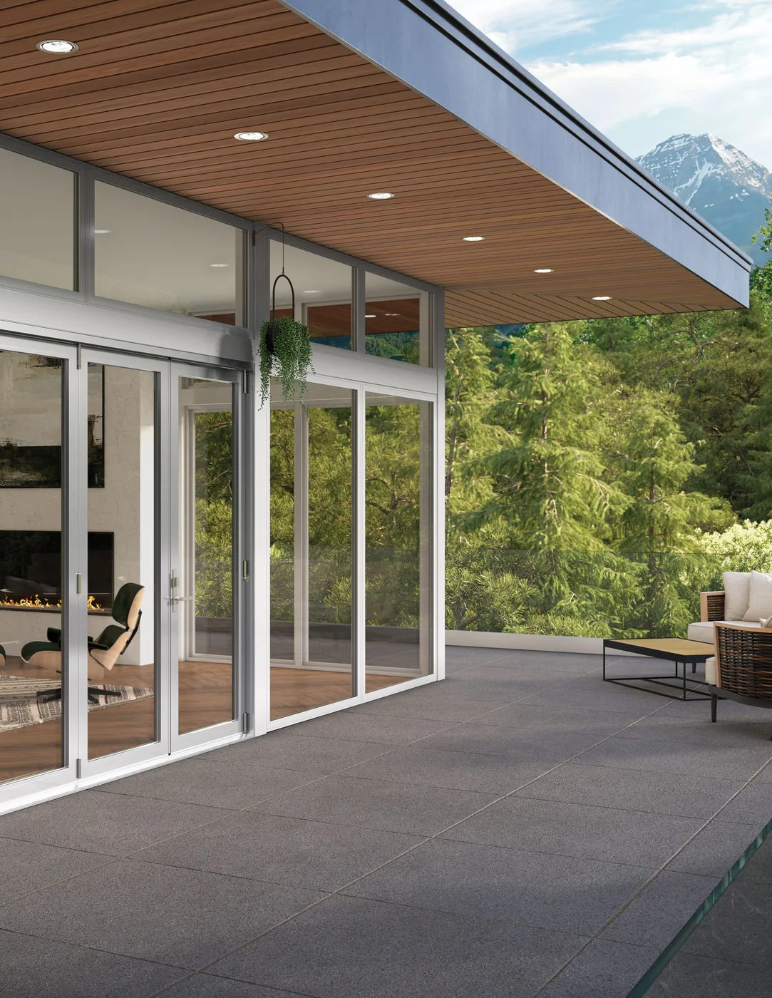 Milgard AX550 moving glass wall installed on a contemporary patio