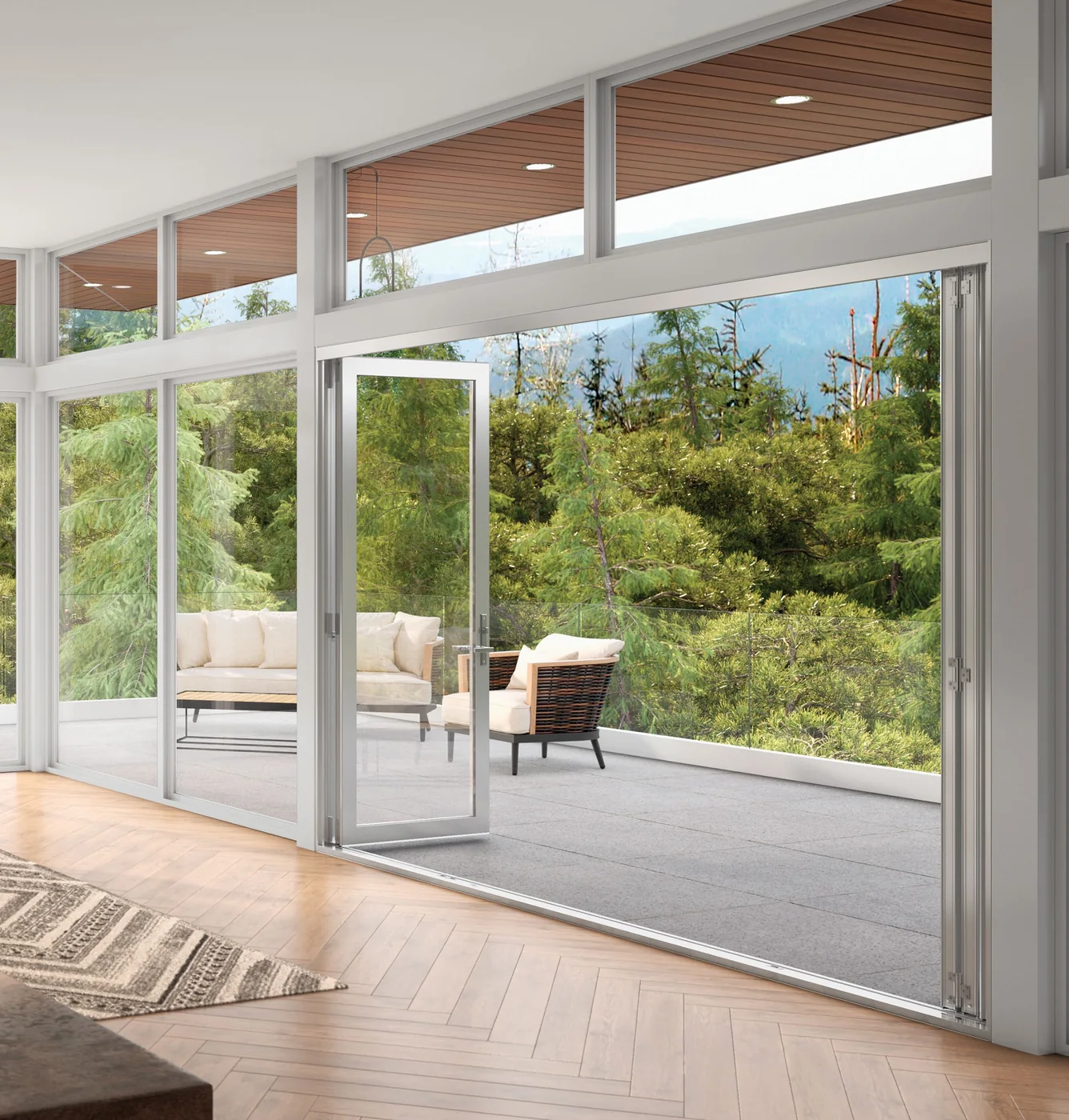 White Milgard AX550 moving glass wall with an open panel