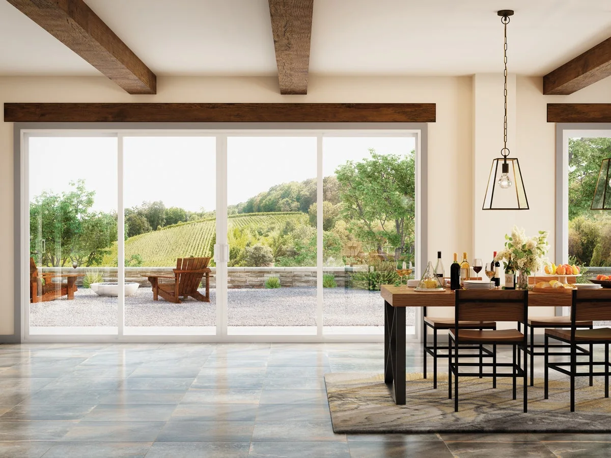Milgard V300 Trinsic sliding patio door in a dining room