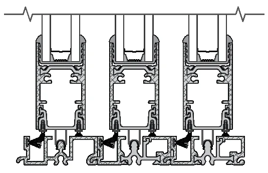 WinDor 4750 three-track sill and frame profile drawing
