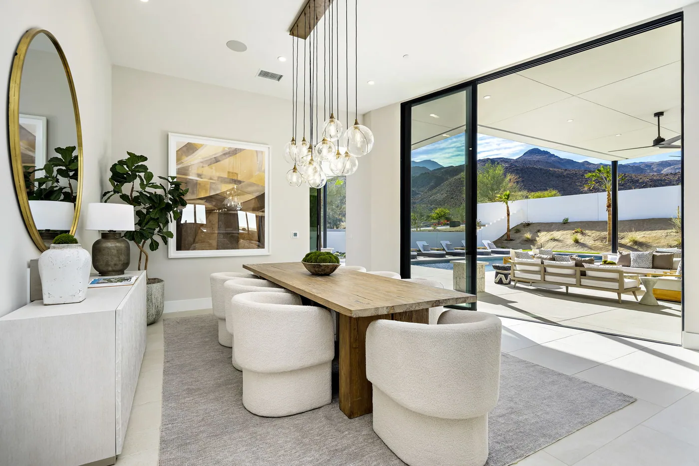 Win-Dor 4750 aluminum multi-slide system opened to a mountain view